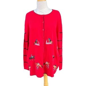 VTG Art-To-Wear Horse Cardigan Equine Artwear NOS Hunter Jumper Dressage Plus 2X